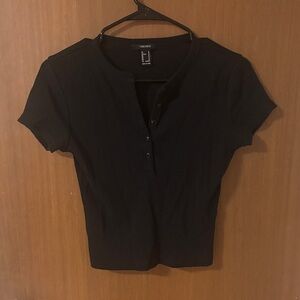 Forever 21 Black Ribbed Crop Top Tee